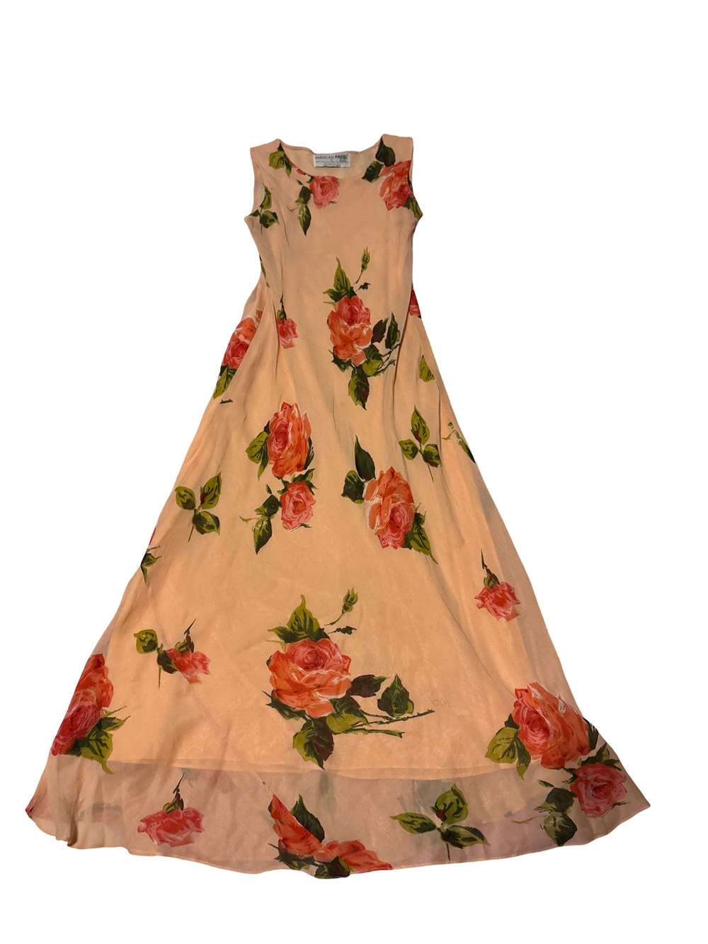 Vintage Women's Floral Maxi Dress with Pink Rose Print